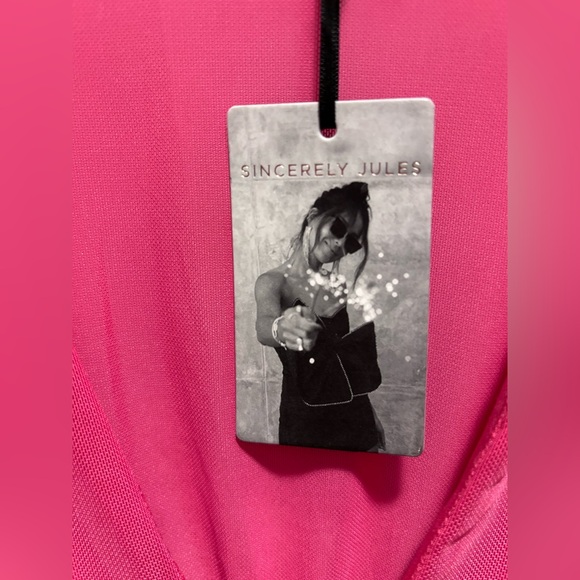 NWT Sincerly Jules pink deep v top long sleeves size M sheer gathered waist - Picture 4 of 7